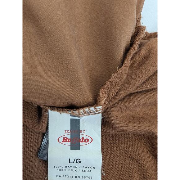 Buffalo Womens Silk Rayon Mix Media Henley Pull Over Top Chrome Brown Size Large - Picture 6 of 9